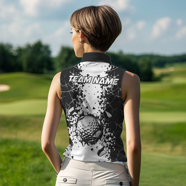 Black and White broken Golf ball Women Sleeveless Polo shirt Custom Team golf uniform ladies golf tops NQS9787