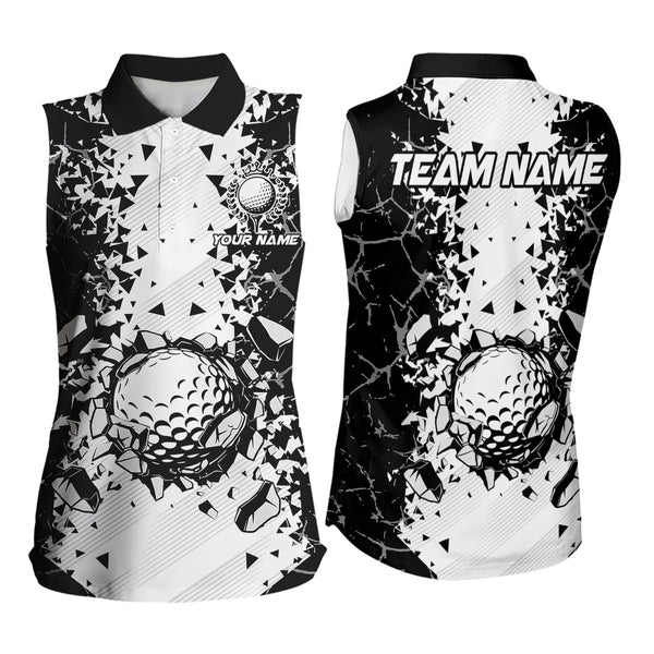 Black and White broken Golf ball Women Sleeveless Polo shirt Custom Team golf uniform ladies golf tops NQS9787