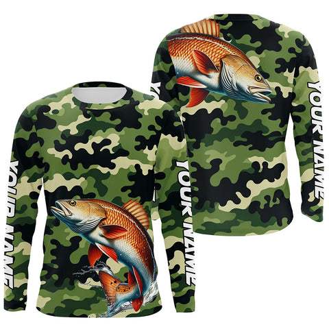 Black Green camo Redfish fishing Custom Long Sleeve Tournament Fishing Shirts, Red drum fishing Jersey NQS7554