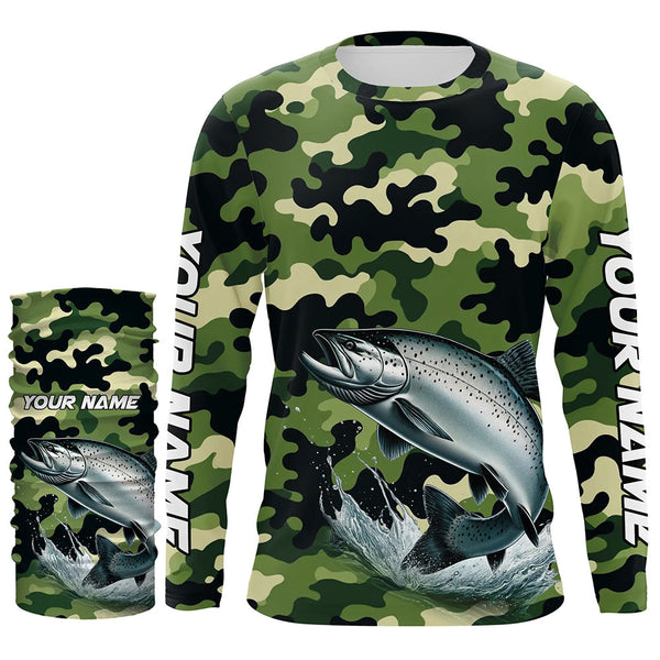 Black Green camo Chinook salmon fishing Custom Long Sleeve Tournament performance Fishing Shirts NQS7555