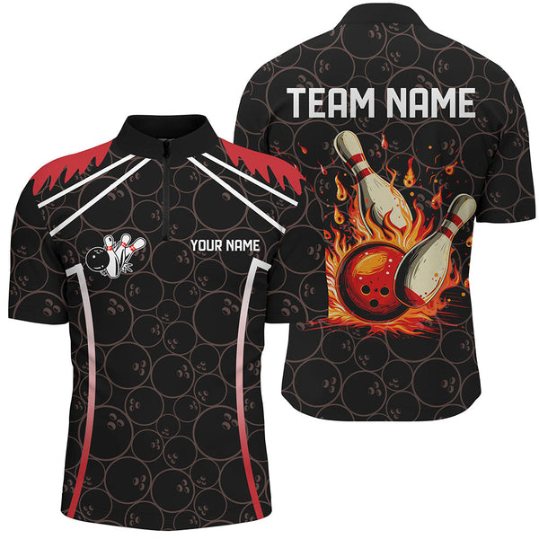 Black camo Bowling League Jerseys For Men Custom Retro Flame Bowling Shirts For Team Bowlers | Red NQS7557
