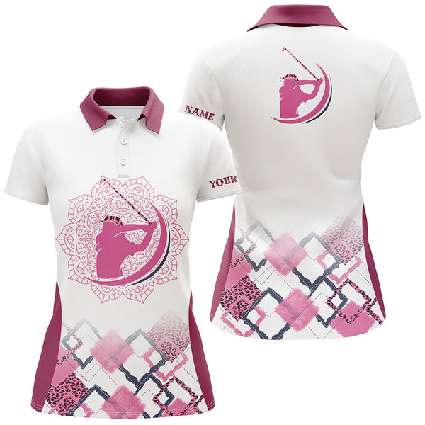 Pink leopard mandala pattern Womens golf polo shirt custom womens golf tops for ladies NQS5590