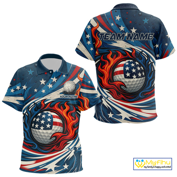 American Flag pattern Flame golf ball Kid Golf polo shirts Custom patriotic Golf Outfit For Kid NQS10038