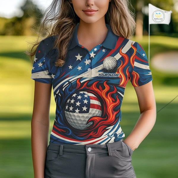 American Flag pattern Flame golf ball Women Golf polo shirts Custom patriotic Golf Outfit For Women NQS10038