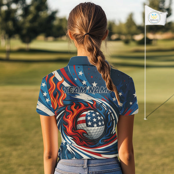 American Flag pattern Flame golf ball Women Golf polo shirts Custom patriotic Golf Outfit For Women NQS10038