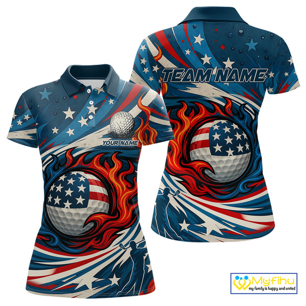 American Flag pattern Flame golf ball Women Golf polo shirts Custom patriotic Golf Outfit For Women NQS10038