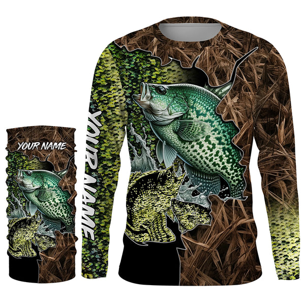 Crappie fishing camo Long Sleeve Fishing tournament shirts UV protection customize name UPF 30+ NQS2148