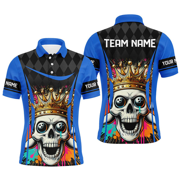 Black argyle pattern colorful Skull Custom Bowling Shirt for Men Personalized Bowling Team Jerseys NQS8380