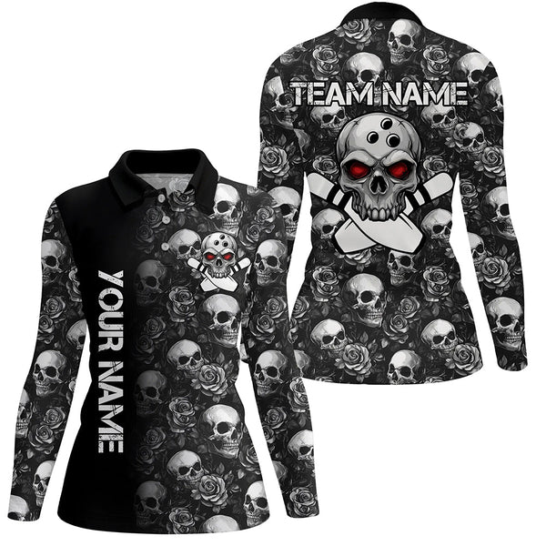 Black Skull and rose pattern Bowling Shirts For Women Custom Skull Bowling Team League Jerseys NQS8580