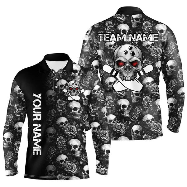 Black Skull and rose pattern Bowling Shirts For Men Custom Skull Bowling Team League Jerseys NQS8580