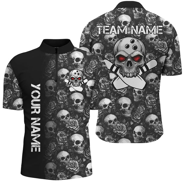 Black Skull and rose pattern Bowling Shirts For Men Custom Skull Bowling Team League Jerseys NQS8580