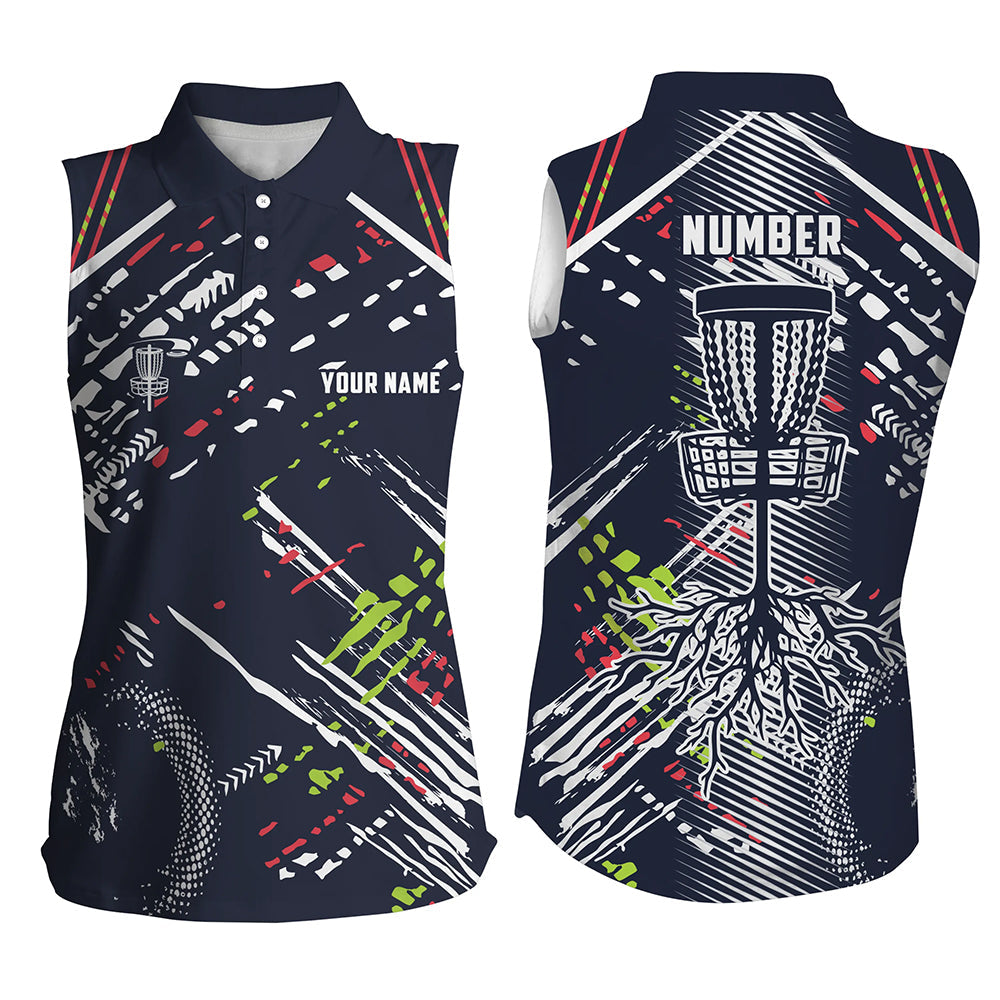 Disc golfing pattern Women sleeveless polo shirts custom team disc golf attire, disc golf jersey NQS6933