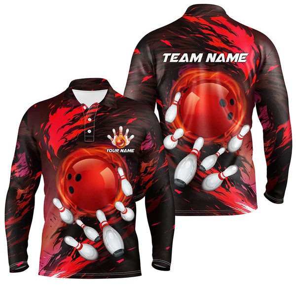 Mens Bowling polo shirts Custom red light camo Bowling Team league Jerseys, bowling gifts for bowlers NQS7379