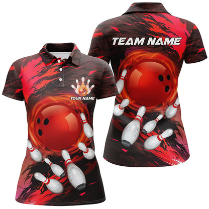 Women bowling polo shirts Custom red light camo Bowling Team league Jerseys, bowling gifts for bowlers NQS7379
