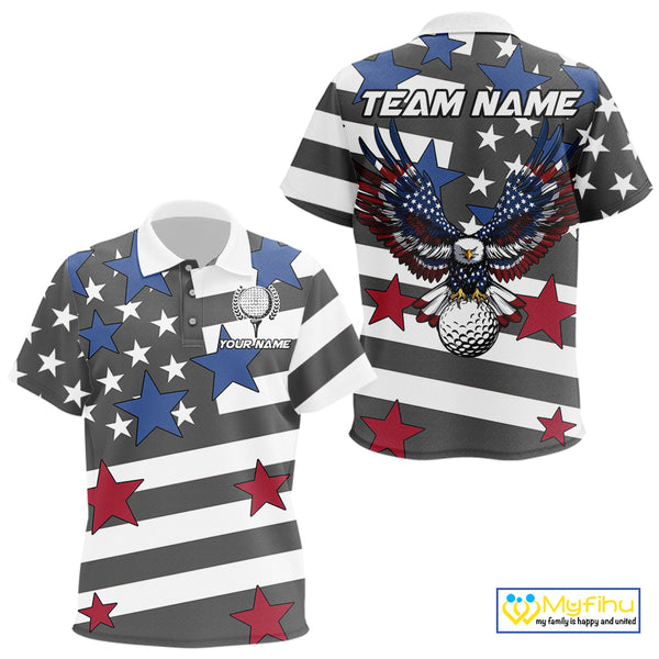Gray & White American Flag Eagle Golf Polo Shirts For Kid Custom patriotic team golf outfit for Kid NQS9798