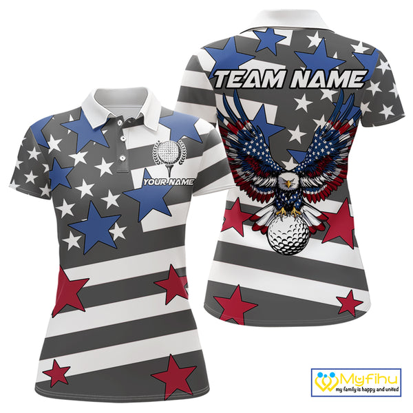 Gray and White American Flag Eagle Golf Polo shirt for Women Custom patriotic team ladies golf outfit NQS9798