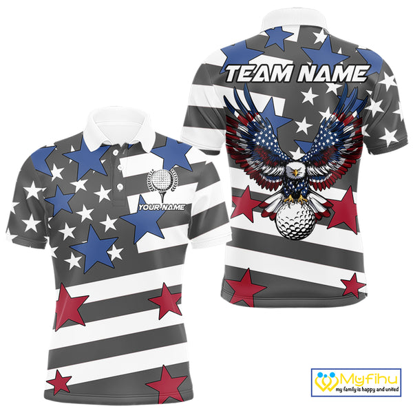 Gray and White American Flag Eagle Golf Polo shirt for Men Custom patriotic team golf outfit for men NQS9798