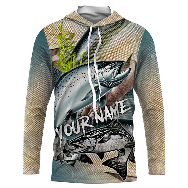 Personalized Chinook salmon Fishing jerseys, salmon scales long sleeve fishing shirts uv protection NQS3685