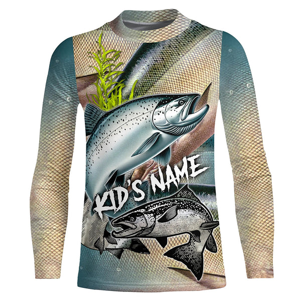 Personalized Chinook salmon Fishing jerseys, salmon scales long sleeve fishing shirts uv protection NQS3685