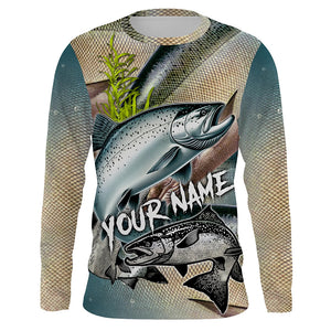 Personalized Chinook salmon Fishing jerseys, salmon scales long sleeve fishing shirts uv protection NQS3685