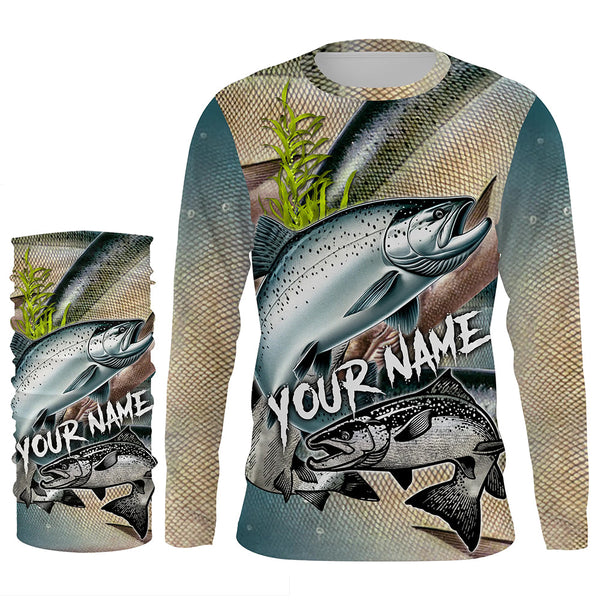 Personalized Chinook salmon Fishing jerseys, salmon scales long sleeve fishing shirts uv protection NQS3685