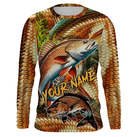 Personalized Redfish drum Fishing jerseys, redfish scales long sleeve fishing shirts uv protection NQS3687