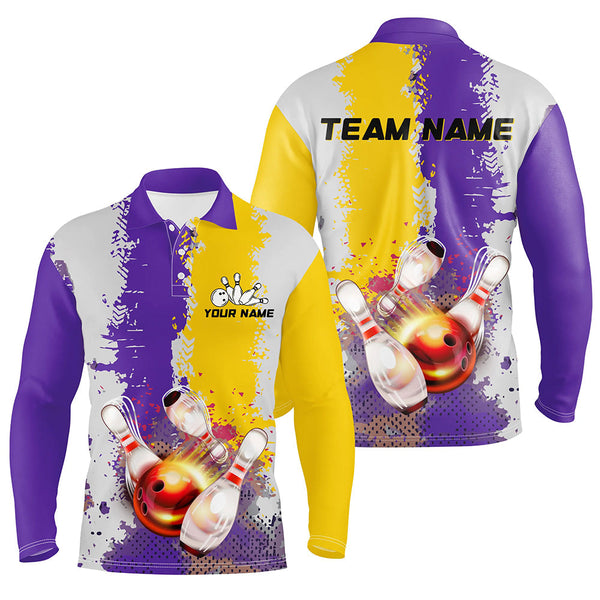 Yellow and Purple Camo Bowling Polo, 1/4 zip shirts Custom Team Men Bowling jerseys NQS8157