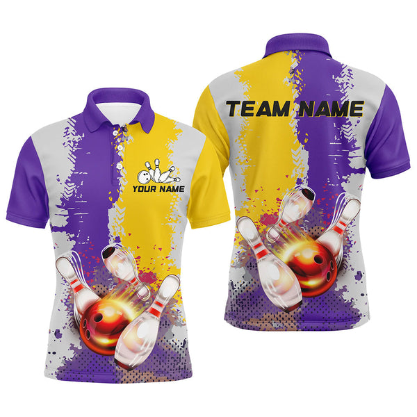 Yellow and Purple Camo Bowling Polo, 1/4 zip shirts Custom Team Men Bowling jerseys NQS8157