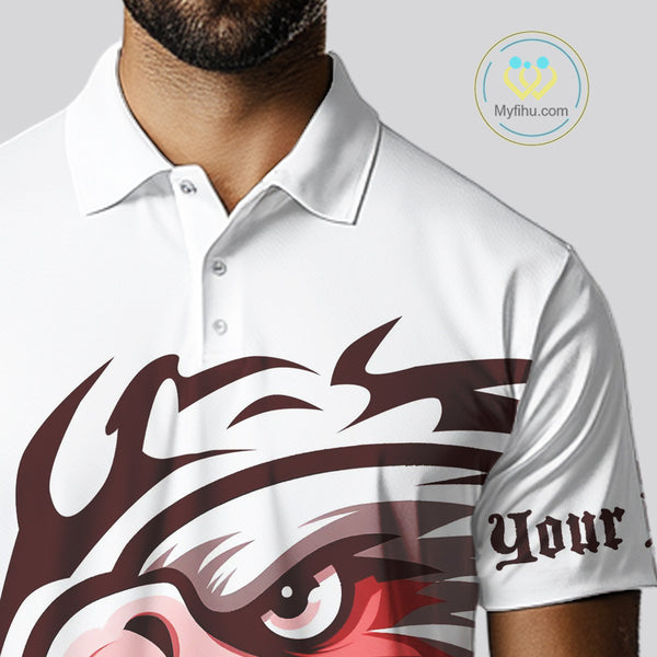 Mens golf polo shirts custom Red Eagle golf ball white golf tops, team golf attire for mens NQS10553