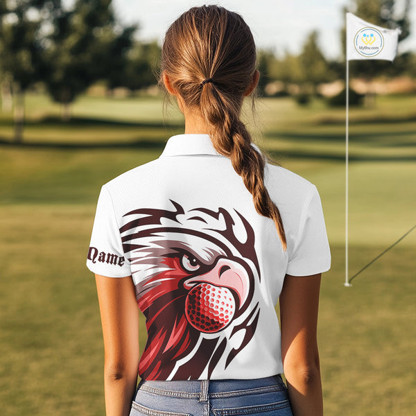 Womens golf polo shirts custom Red Eagle golf ball white golf tops, team golf attire for ladies NQS10553