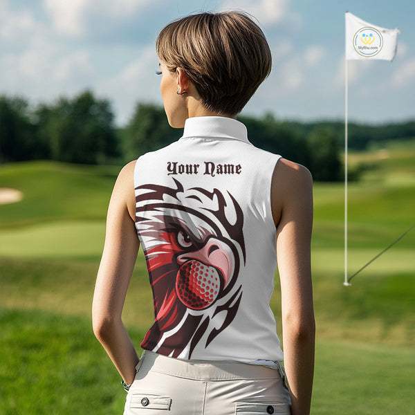 Women sleeveless polo shirt custom Red Eagle golf ball white golf tops, team golf attire for ladies NQS10553