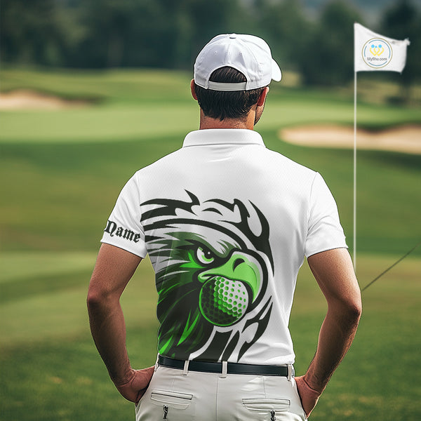 Mens golf polo shirts custom Green Eagle golf ball white golf tops, team golf attire for mens NQS10554