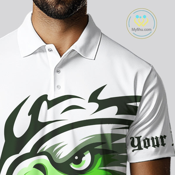 Mens golf polo shirts custom Green Eagle golf ball white golf tops, team golf attire for mens NQS10554