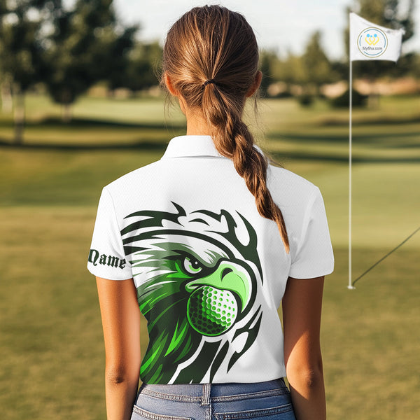Womens golf polo shirts custom Green Eagle golf ball white golf tops, team golf attire for ladies NQS10554