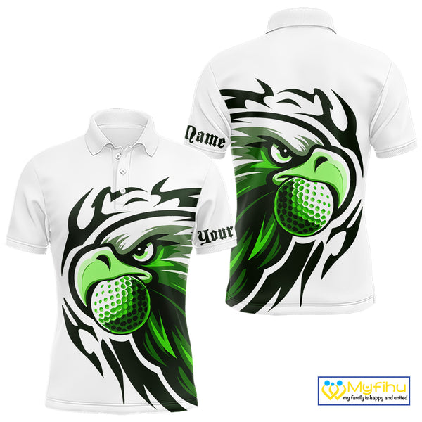 Mens golf polo shirts custom Green Eagle golf ball white golf tops, team golf attire for mens NQS10554