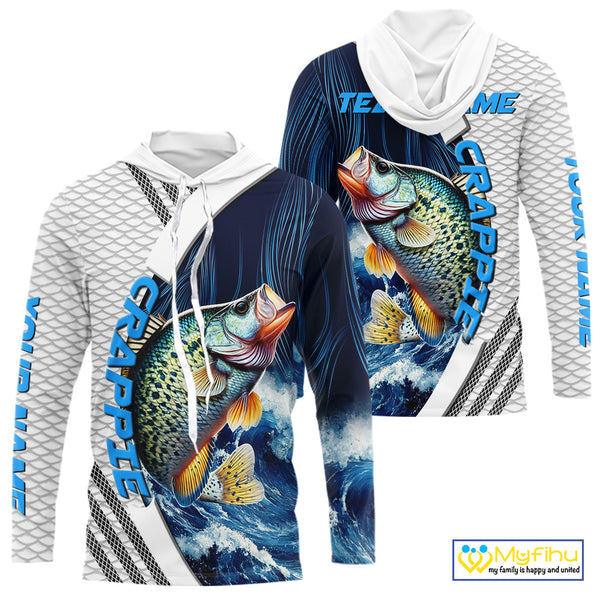 Blue and White Camo Crappie fishing Custom name sun protection Crappie fishing team jerseys NQS10555