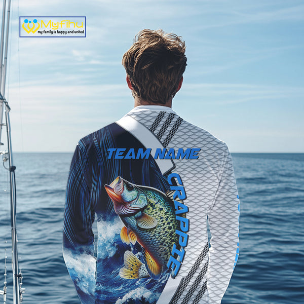 Blue and White Camo Crappie fishing Custom name sun protection Crappie fishing team jerseys NQS10555