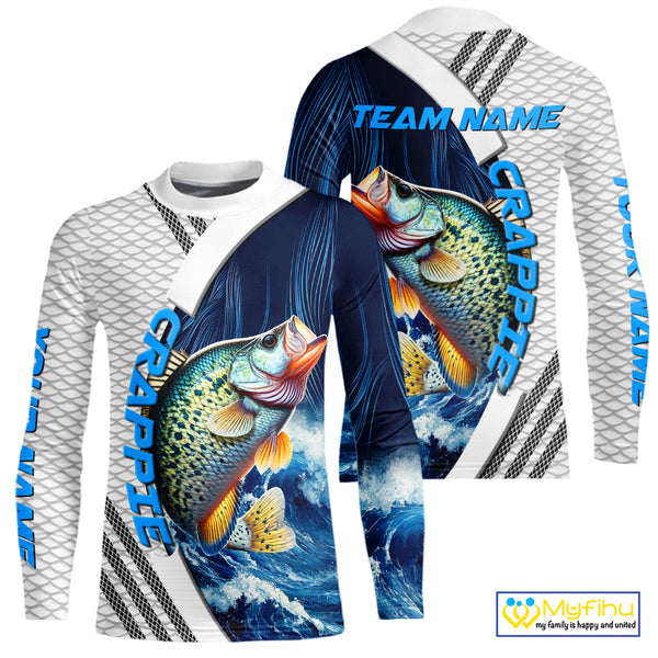 Blue and White Camo Crappie fishing Custom name sun protection Crappie fishing team jerseys NQS10555