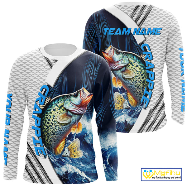 Blue and White Camo Crappie fishing Custom name sun protection Crappie fishing team jerseys NQS10555