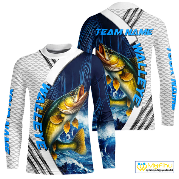 Blue and White Camo Walleye fishing Custom name sun protection Walleye fishing team jerseys NQS10556