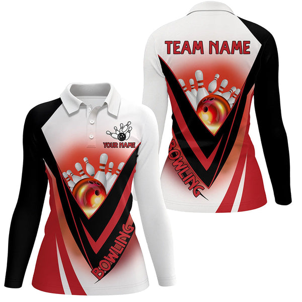 Red Light Bowling Polo, 1/4 zip Shirts For Women Custom Bowling Team League Jersey, bowling clothes NQS8584