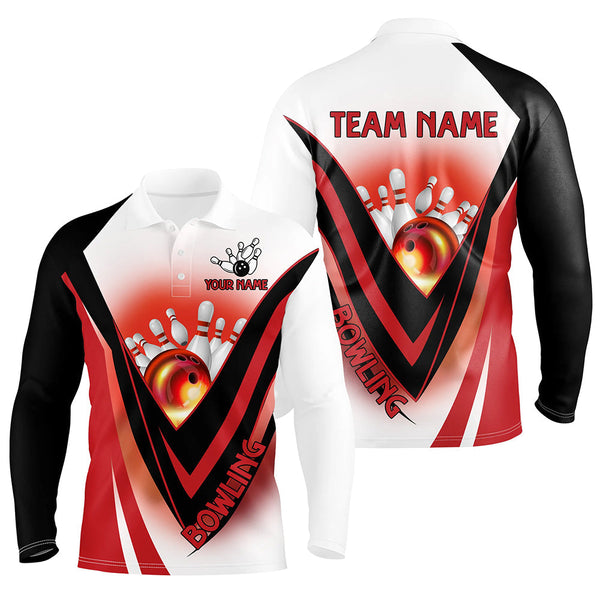 Red Light Bowling Polo, 1/4 zip Shirts For Men Custom Bowling Team League Jersey, bowling clothes mens NQS8584