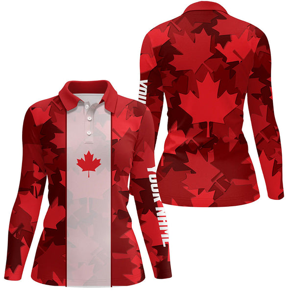 Canadian flag Womens golf polo shirt custom red Maple leaves pattern patriotic golf shirt for women NQS6745