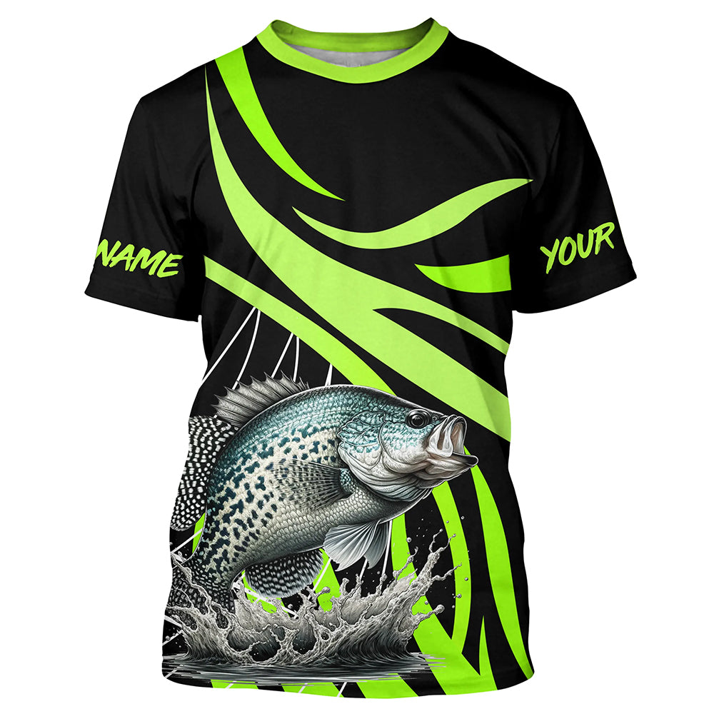 Personalized Crappie Long Sleeve Fishing Shirts, Crappie Tournament Fishing Jerseys | Green NQS7391 T-Shirt UPF / L
