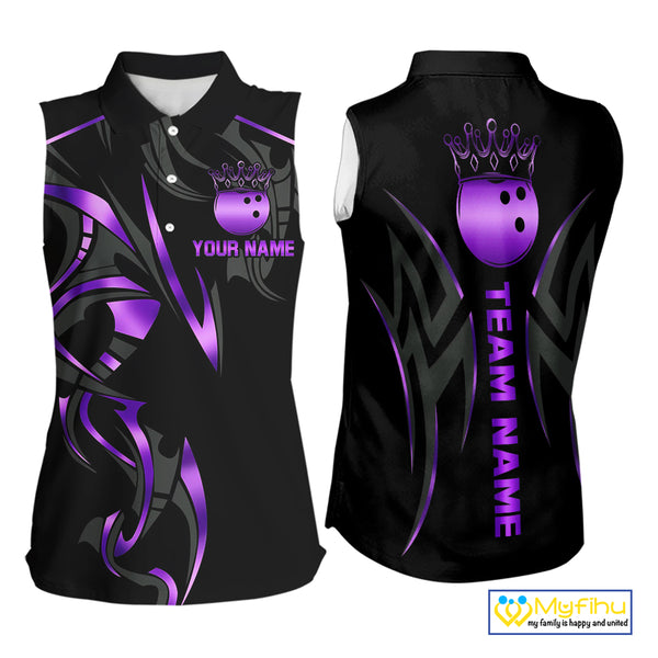 Black and Purple crown Bowling sleeveless polo Shirt Custom Bowling Team jerseys NQS10046