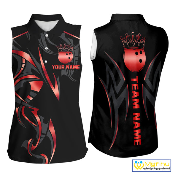 Black and Red crown Bowling sleeveless polo Shirt Custom Bowling Team jerseys NQS10047