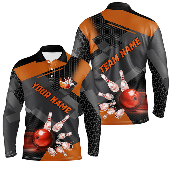 Bowling polo, Quarter zip Shirts for men Custom Bowling Team League Jerseys, gift for bowlers | Orange NQS7968