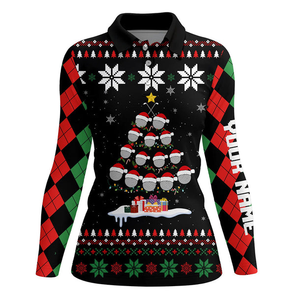 Ugly Christmas argyle pattern Womens polo shirts custom golf ball christmas tree Xmas Gift For Golfer NQS6751