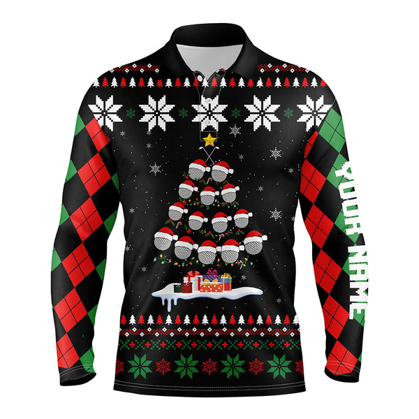 Ugly Christmas argyle pattern Men golf polo shirt custom golf ball christmas tree Xmas Gift For Golfer NQS6751