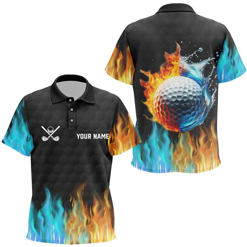 Fire and water golf ball black Kid golf polos shirt custom golf apparel for kid, golfing gifts NQS7226